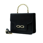 Lunex Classic Black Handbag with Pearl Handle